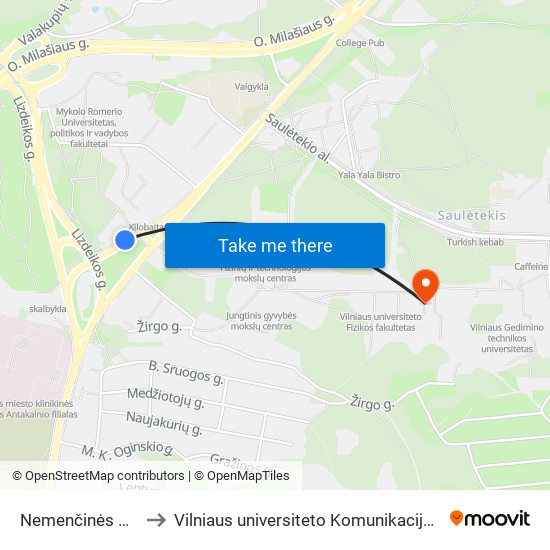 Nemenčinės Plentas to Vilniaus universiteto Komunikacijos fakultetas map