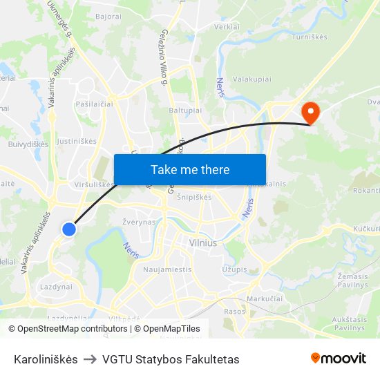 Karoliniškės to VGTU Statybos Fakultetas map