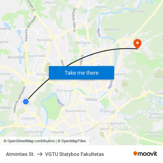 Atminties St. to VGTU Statybos Fakultetas map