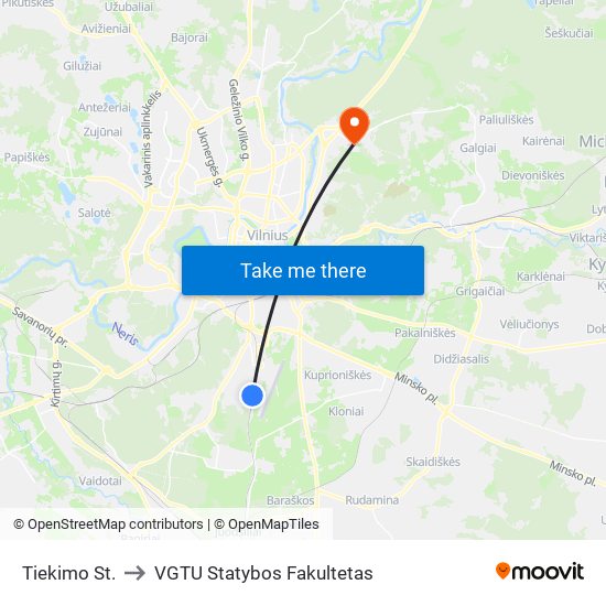 Tiekimo St. to VGTU Statybos Fakultetas map