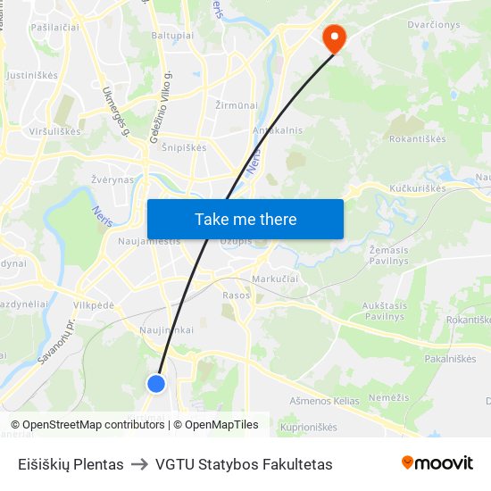 Eišiškių Plentas to VGTU Statybos Fakultetas map