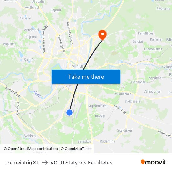 Pameistrių St. to VGTU Statybos Fakultetas map