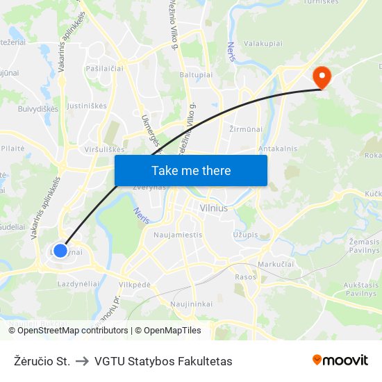 Žėručio St. to VGTU Statybos Fakultetas map