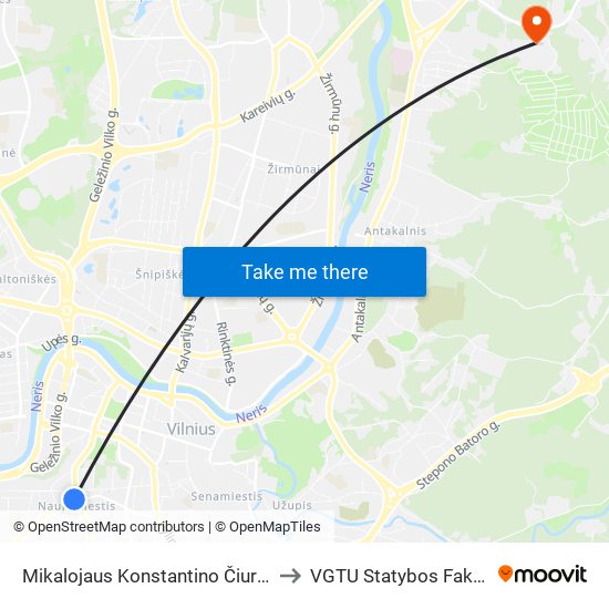 Mikalojaus Konstantino Čiurlionio St. to VGTU Statybos Fakultetas map