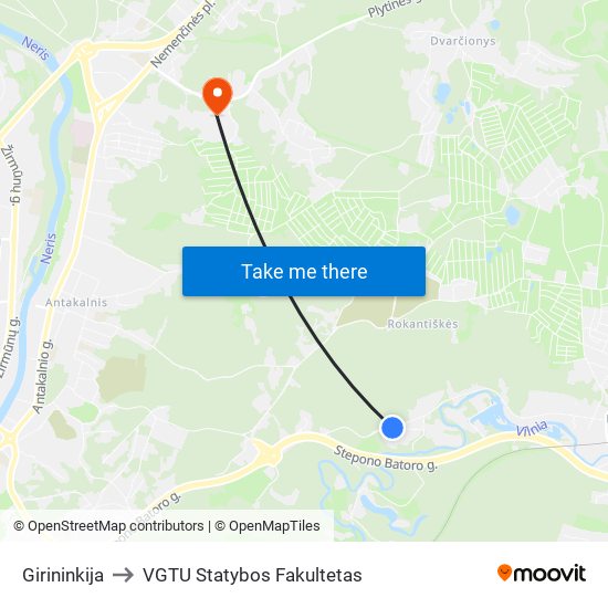 Girininkija to VGTU Statybos Fakultetas map