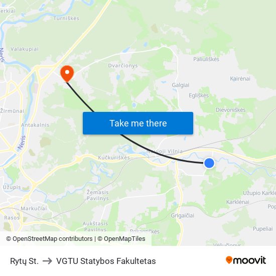 Rytų St. to VGTU Statybos Fakultetas map