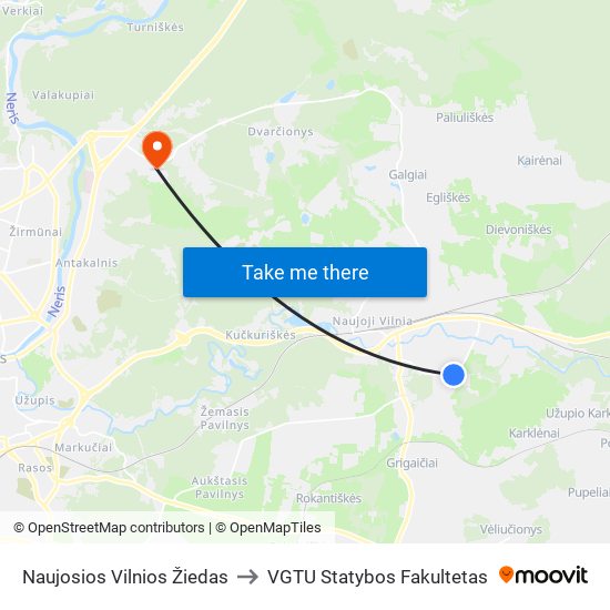 Naujosios Vilnios Žiedas to VGTU Statybos Fakultetas map