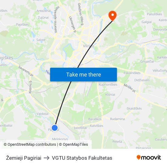 Žemieji Pagiriai to VGTU Statybos Fakultetas map