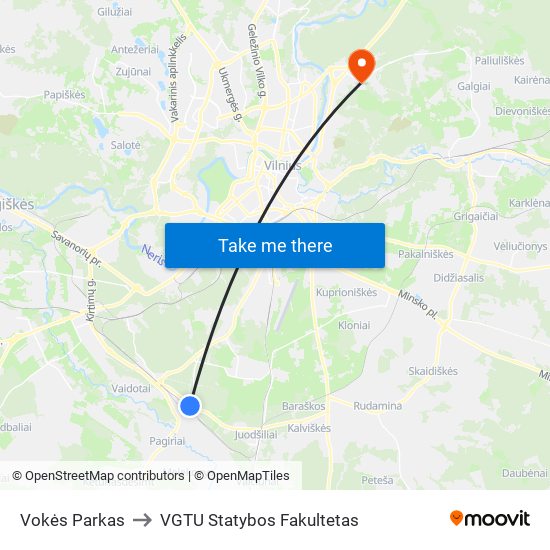 Vokės Parkas to VGTU Statybos Fakultetas map