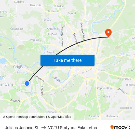 Juliaus Janonio St. to VGTU Statybos Fakultetas map