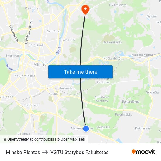 Minsko Plentas to VGTU Statybos Fakultetas map