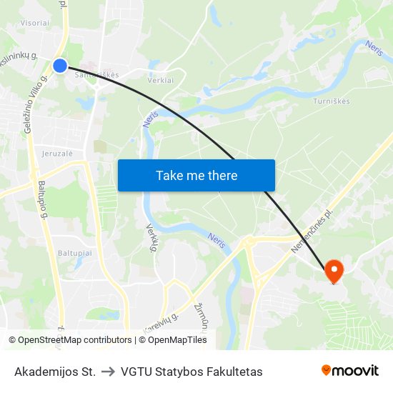 Akademijos St. to VGTU Statybos Fakultetas map