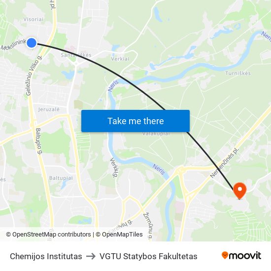 Chemijos Institutas to VGTU Statybos Fakultetas map