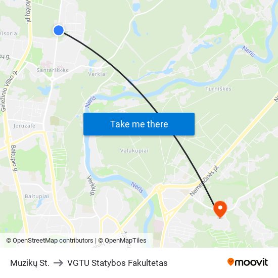 Muzikų St. to VGTU Statybos Fakultetas map