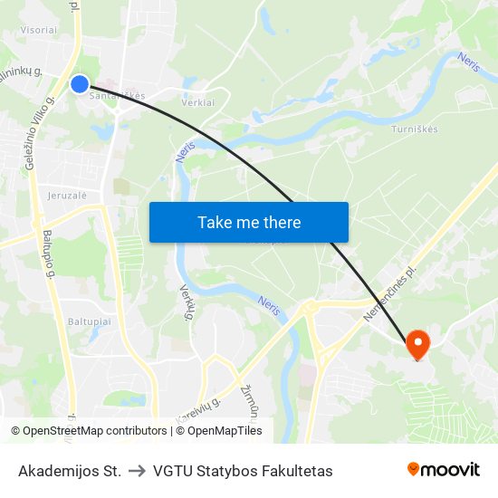 Akademijos St. to VGTU Statybos Fakultetas map