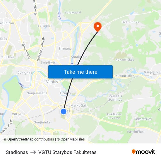 Stadionas to VGTU Statybos Fakultetas map