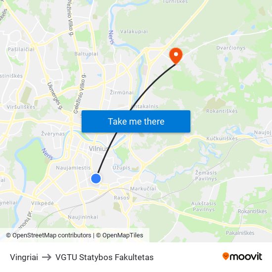 Vingriai to VGTU Statybos Fakultetas map