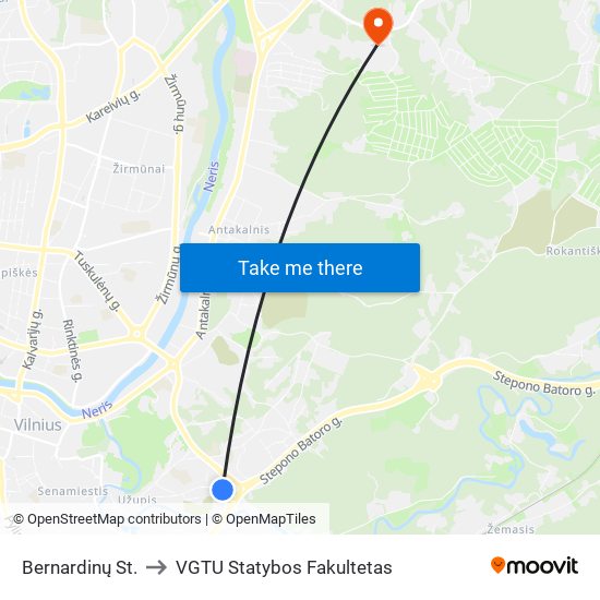 Bernardinų St. to VGTU Statybos Fakultetas map