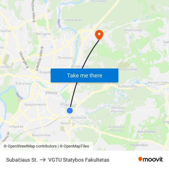 Subačiaus St. to VGTU Statybos Fakultetas map