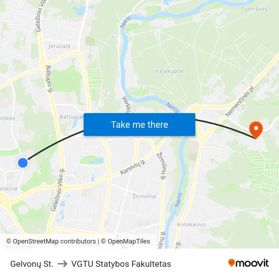 Gelvonų St. to VGTU Statybos Fakultetas map