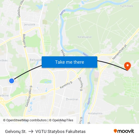 Gelvonų St. to VGTU Statybos Fakultetas map