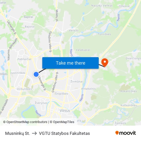 Musninkų St. to VGTU Statybos Fakultetas map