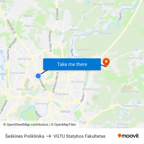 Šeškinės Poliklinika to VGTU Statybos Fakultetas map