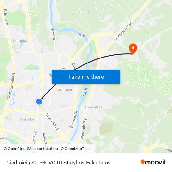 Giedraičių St. to VGTU Statybos Fakultetas map