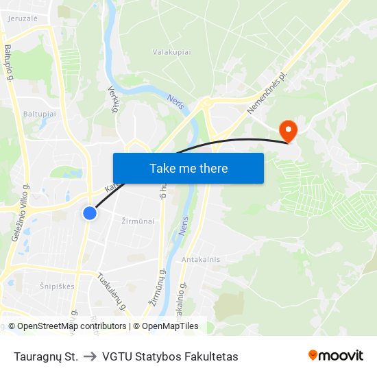 Tauragnų St. to VGTU Statybos Fakultetas map