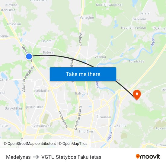 Medelynas to VGTU Statybos Fakultetas map