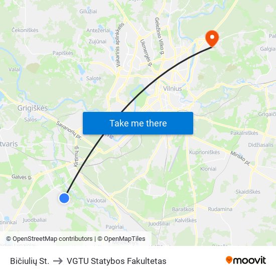 Bičiulių St. to VGTU Statybos Fakultetas map