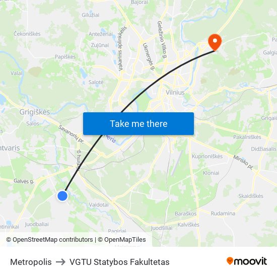 Metropolis to VGTU Statybos Fakultetas map