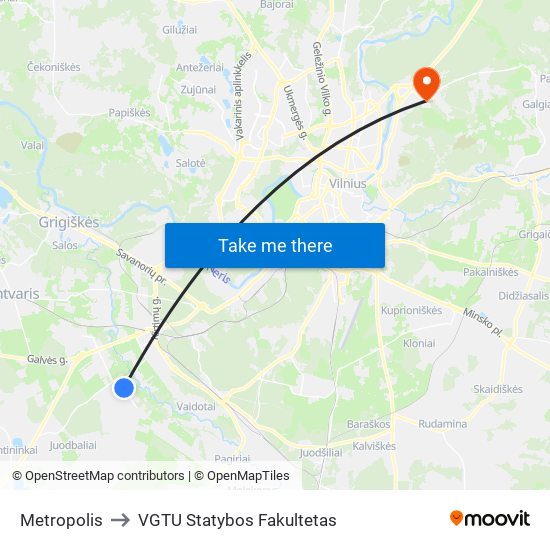 Metropolis to VGTU Statybos Fakultetas map