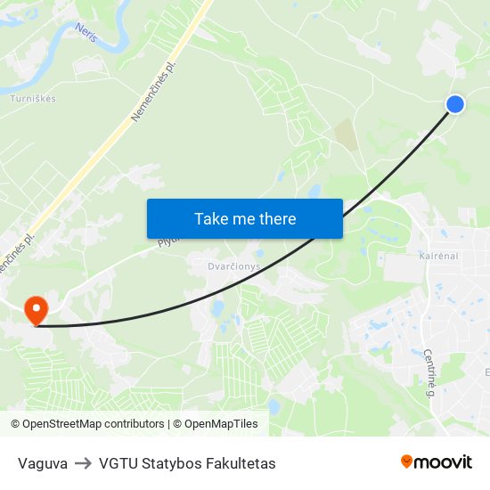 Vaguva to VGTU Statybos Fakultetas map