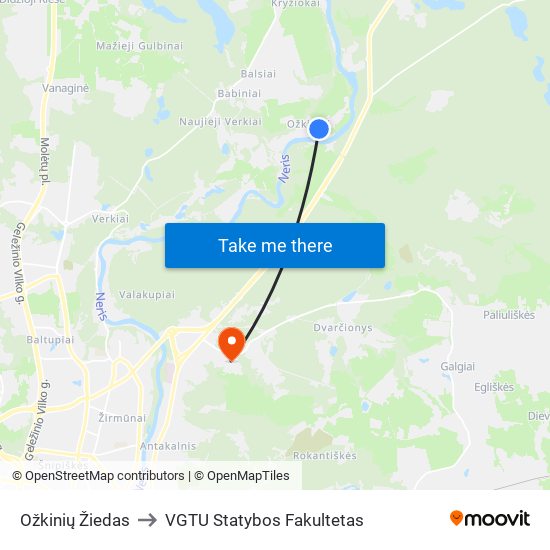 Ožkinių Žiedas to VGTU Statybos Fakultetas map