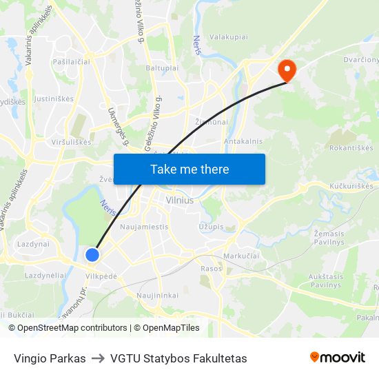 Vingio Parkas to VGTU Statybos Fakultetas map