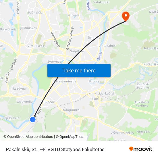 Pakalniškių St. to VGTU Statybos Fakultetas map