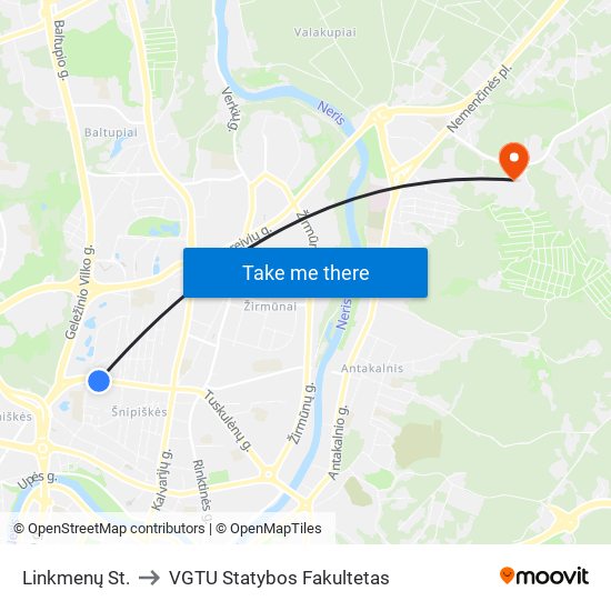 Linkmenų St. to VGTU Statybos Fakultetas map