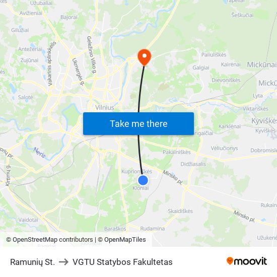 Ramunių St. to VGTU Statybos Fakultetas map