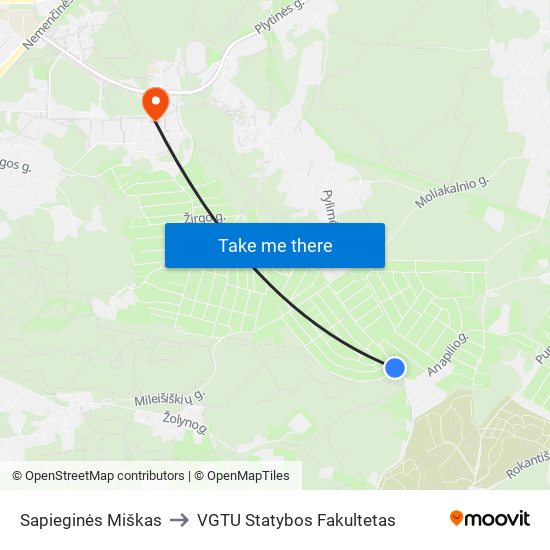 Sapieginės Miškas to VGTU Statybos Fakultetas map