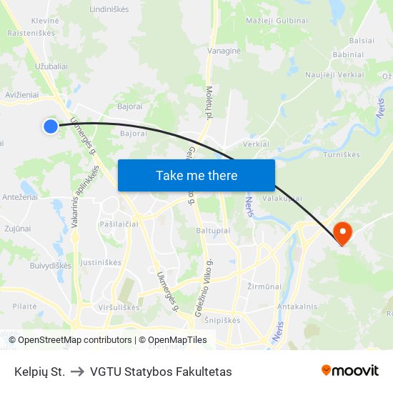 Kelpių St. to VGTU Statybos Fakultetas map