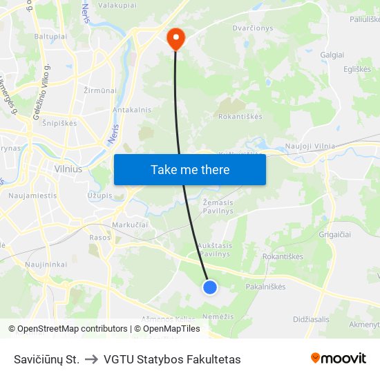 Savičiūnų St. to VGTU Statybos Fakultetas map