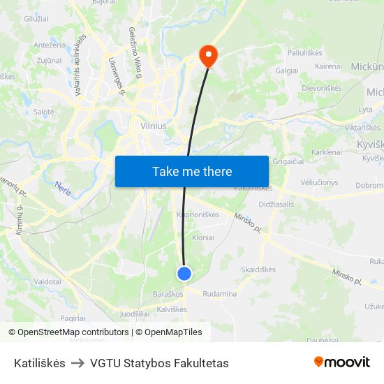 Katiliškės to VGTU Statybos Fakultetas map