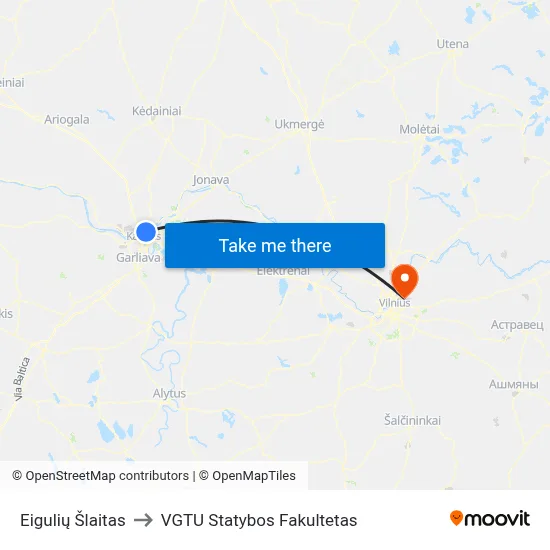 Eigulių Šlaitas to VGTU Statybos Fakultetas map
