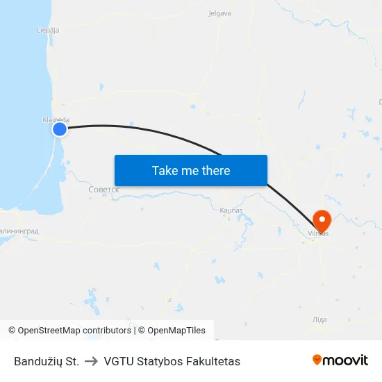 Bandužių St. to VGTU Statybos Fakultetas map