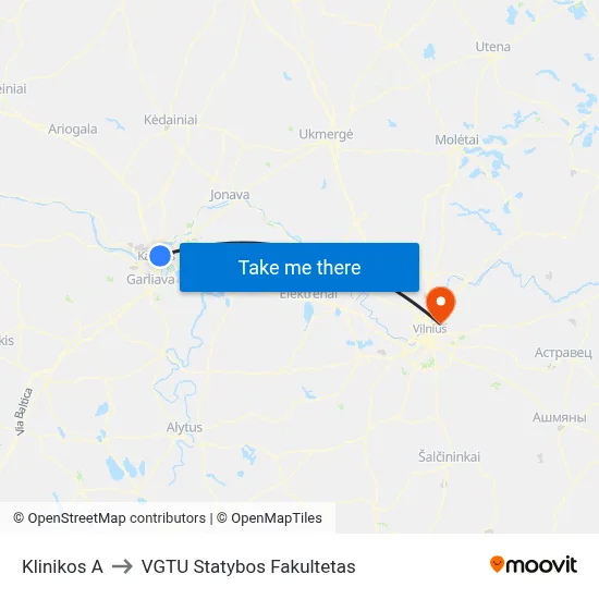 Klinikos A to VGTU Statybos Fakultetas map