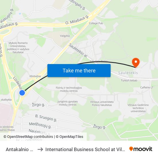 Antakalnio Žiedas to International Business School at Vilnius university map