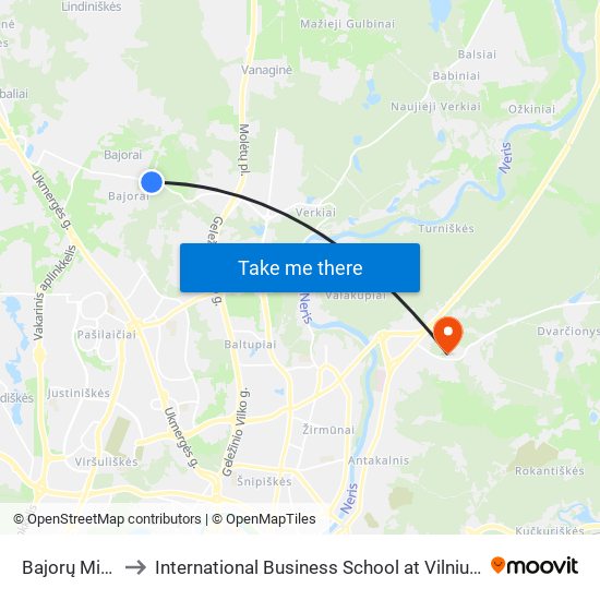 Bajorų Miškas to International Business School at Vilnius university map