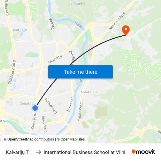 Kalvarijų Turgus to International Business School at Vilnius university map