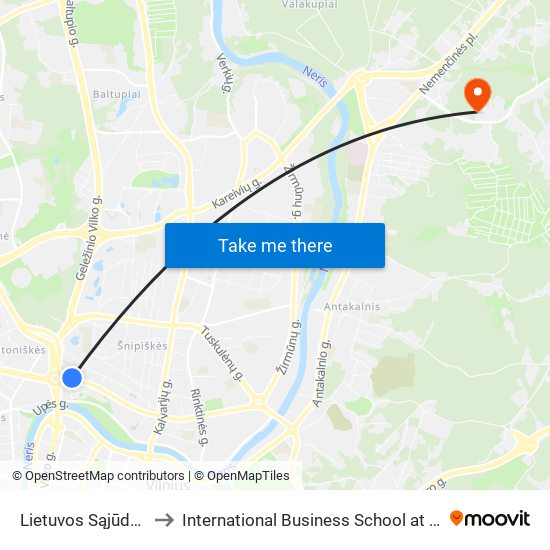 Lietuvos Sąjūdžio Kelias to International Business School at Vilnius university map